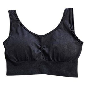 First Health Womens Cinch Front Sports Bra, Crop Tank, Black, Gym, Size Small